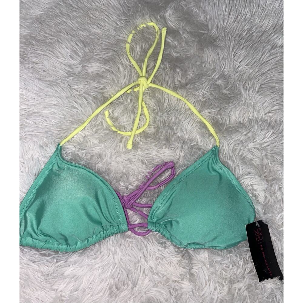 No Boundaries Juniors S Green/prpl/yellow Bikini Top. New W/tags. Cute